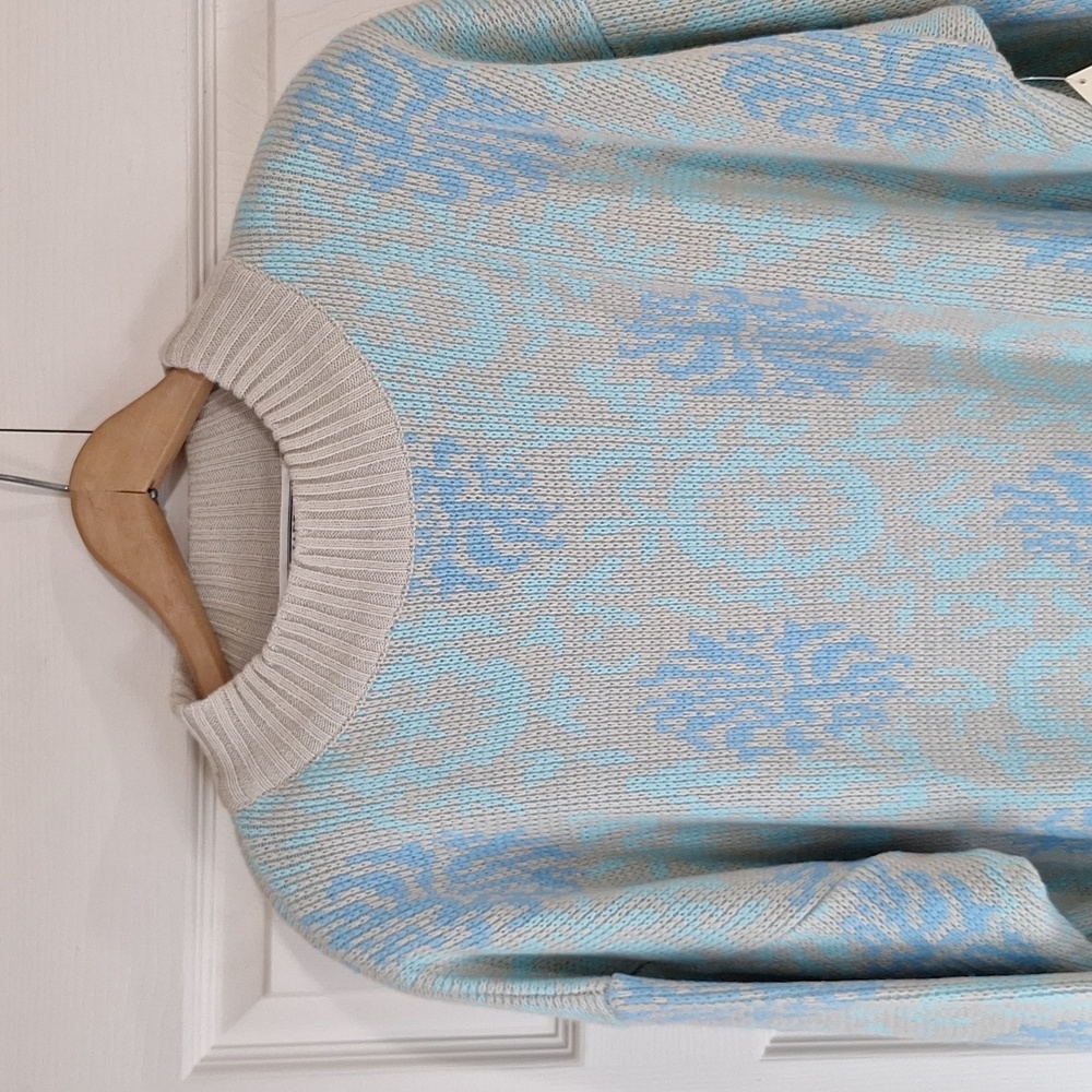 Vintage Y2K Joan Harper II mock turtleneck maxi sweater dress - 3X - beige/blue - Picture 2 of 8